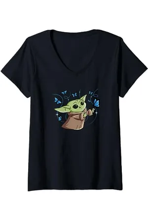 STAR WARS The Mandalorian The Child with Blue Butterflies Maglietta con Collo a V
