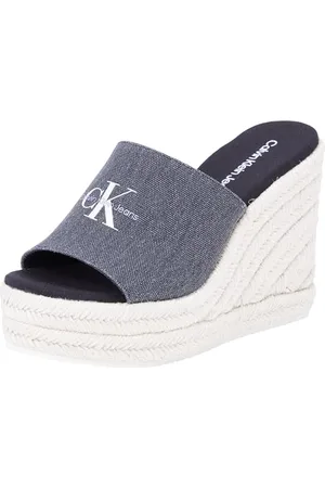 Calvin Klein Jeans Espadrillas Donna Wedge Slide in Tela, Multicolore (Black Salt And Pepper), 40