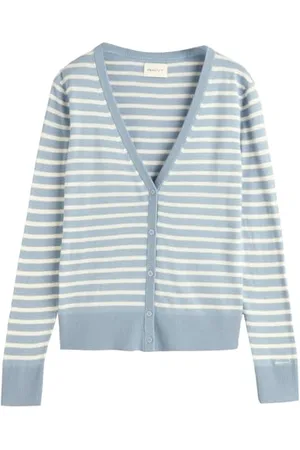 GANT Cardigan a Righe in Maglia fine Maglione, Blue, M Donna