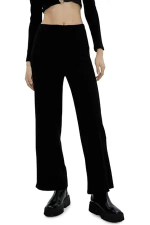 Koton Wide Leg Trousers Relax Cut Elastic Waistband Ribbed Pantaloni, , L Donna