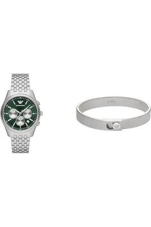Emporio Armani Orologio e Bracciale Uomo, Acciaio Inossidabile Argento, Set