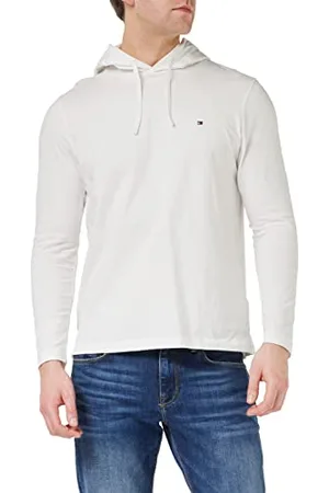 Tommy Hilfiger Maglietta Maniche Lunghe Uomo con Cappuccio, (White), S