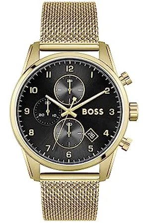 HUGO BOSS Orologio con Cronografo al Quarzo da Uomo Collezione SKYMASTER con Cinturino in Maglia Metallica in Acciaio Inossidabile di Colore Dorato - 1513838