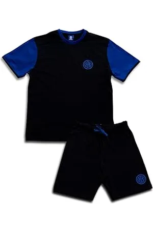 Inter Pigiama Corto Uomo Cotone, T-Shirt Maniche Corte e Pantaloncino, Pigiama Uomo Cotone Leggero Estivo, 100% Jersey di Cotone, Blue e