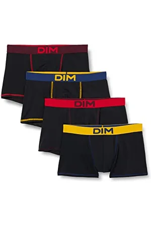 Dim Boxer Mix and Colors in Cotone Elasticizzato Uomo x4, Nero e Giallo Zafferano/Nero e Blu Navy/Nero e Rosso Bacca/Nero Melanzana Scuro, M