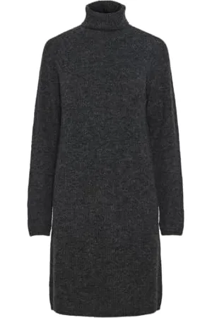 Pieces® Pcellen LS Noos BC-Abito a Collo Alto Lavorato a Magli, Misto Grigio Scuro, L Donna