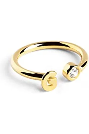 SINGULARU Anello Personalizzato Letter Spark. Regolabile. Argento Sterling 925 con Finitura Placcata 18Kt. Taglia Unica. Gioielli da Donna. Lettera G