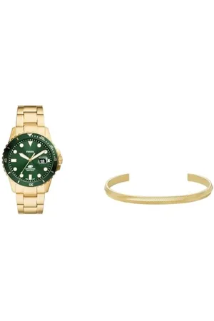 Fossil Orologio da uomo Blue Dive e Bracciale Harlow, acciaio inossidabile tonalità oro, Set