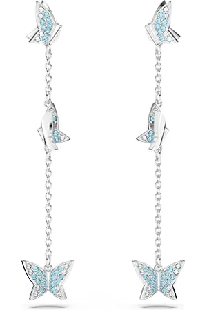 Swarovski Lilia Orecchini Pendenti con Motivo a Farfalla, Pavé di Cristalli , Placcati in Tonalità Rodio, Azzurro
