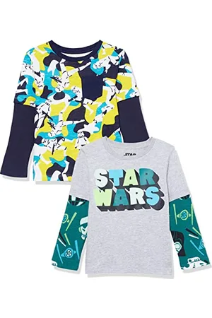 Amazon Disney | Marvel | Star Wars T-Shirt 2 in 1 a Maniche Lunghe Bambini e Ragazzi, Pacco da 2, , 10 Anni