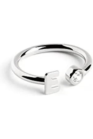 SINGULARU Anello Personalizzato Letter Spark. Regolabile. Argento Sterling 925 con Finitura Placcata Rodio. Taglia Unica. Gioielli da Donna. Lettera E