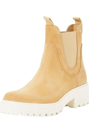 Tommy Hilfiger Donna Stivaletti Chelsea Flag Mid Heel in pelle Scamosciata, Verde (Classic Khaki), 38