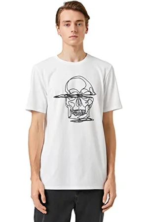 Koton Maglietta a Maniche Corte con Teschio Ricamato, in Cotone T-Shirt, (000), XL Uomo