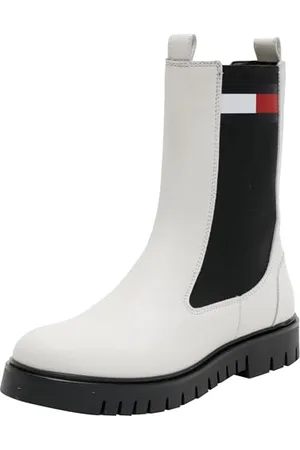 Tommy Hilfiger Donna Stivaletti Chelsea in Pelle, Bianco (Ecru), 36