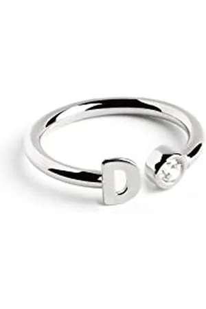 SINGULARU Anello Personalizzato Letter Spark. Regolabile. Argento Sterling 925 con Finitura Placcata Rodio. Taglia Unica. Gioielli da Donna. Lettera D