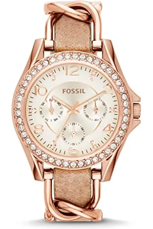 Fossil Orologio Riley da donna, movimento al quarzo multifunzione, cassa in acciaio inossidabile oro rosa da 38 mm con cinturino in vera pelle, ES3466