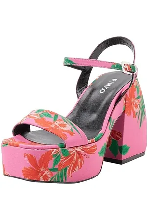 Pinko FANTINE Wedge Tessuto Stampato, Sandali con Zeppa Donna, NY0_Nudo/Viola, 41 EU Larga