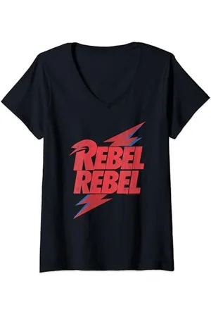 David Bowie Donna Music Rock Distressed Rebel rebel Maglietta con Collo a V