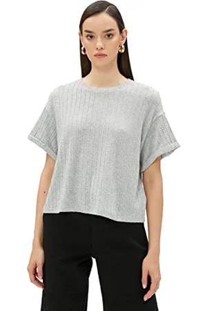 Koton Maglietta a Maniche Corte con Motivo a Maglia T-Shirt, (027), XL Donna