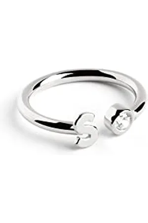 SINGULARU Anello Personalizzato Letter Spark. Regolabile. Argento Sterling 925 con Finitura Placcata Rodio. Taglia Unica. Gioielli da Donna. Lettera S