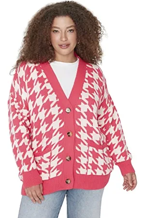 Trendyol Maglieria con Scollo a V Standard Donna più Cardigan di Dimensione Maglione, , XXX-Large