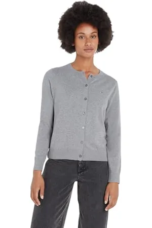 Tommy Hilfiger Donna Cardigan Jersey Stitch Cardigan Elegante, (Medium Grey Heather), XXL