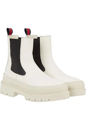 Tommy Hilfiger Stivali Mezza Gamba Donna Chelsea Foxing in Pelle, Avorio (Rich Cream), 36 EU