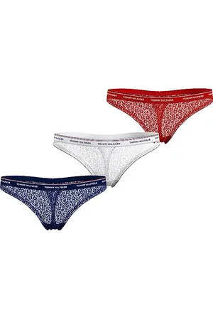 Tommy Hilfiger 3 Pack Thong Lace (Ext Sizes), Donna, Desert Sky/White/Primary Red, XS