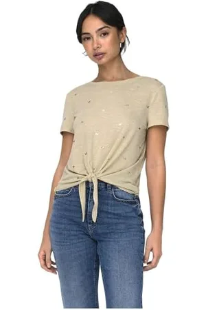 ONLY Onlisabella Life S/S Foil Top Box Jrs T-Shirt, Beige, M Donna
