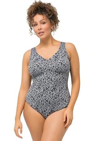 Ulla Popken Costume da Bagno, Laura, Struttura Foglie 826546 Intero, , 60 Donna