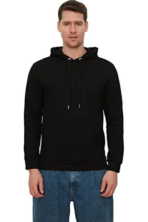 Trendyol Black Male Regular Fit-Felpa a Maniche Lunghe con Cappuccio e Tasche Kangaroo, , L Uomo