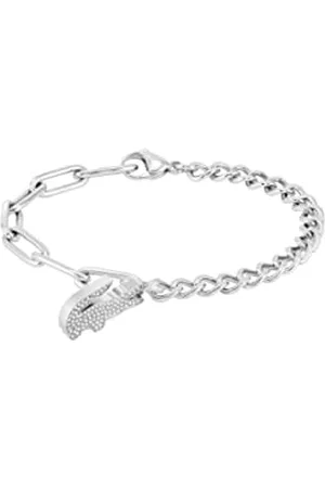 Lacoste Braccialetto a catena da donna Collezione CROCODILE con cristalli, (Silver), Taglia Unica