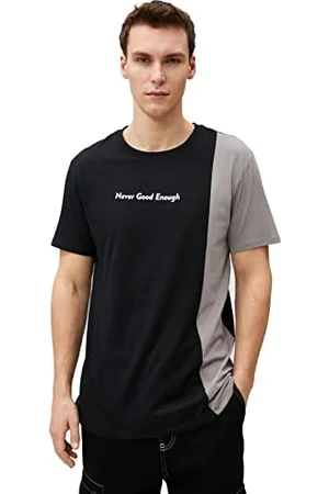 Koton Slogan-Maglietta con Stampa a Girocollo, Slim Fit, in Cotone T-Shirt, (999), L Uomo