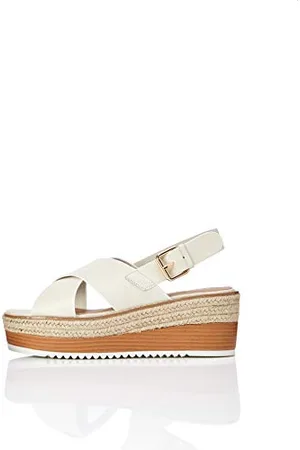 FIND FIND Crossover Leather Platform - Sandali punta aperta Donna, Avorio (Off White Off White), 38 EU