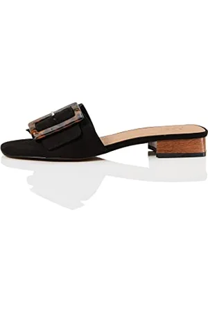 FIND FIND Low Heel Large Buckle Mule - Ciabatte Donna, (Black), 39 EU