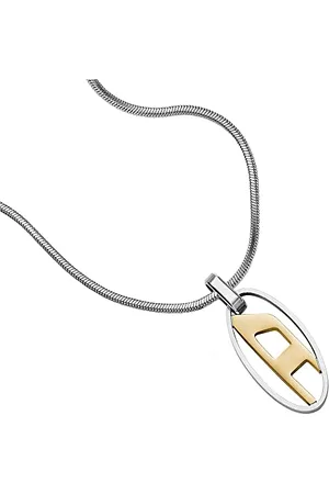 Diesel Collana Da Uomo Con Ciondolo Singolo, Lunghezza: 550mm+50mm, Larghezza: 15,5mm, Altezza: 30,6mm Collana In Acciaio Inox Argento, DX1421931