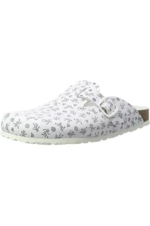 LICO Bioline Clog Print - Pantofole a stivaletto con imbottitura calda Donna, Bianco (blanc (weiss/grau)), 36