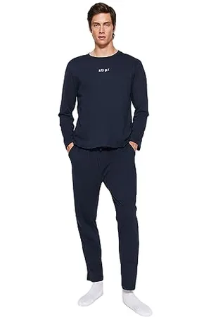 Trendyol Set Pigiama Uomo con Maglietta e Pantaloni Lavorati a Maglia