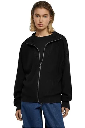 Urban classics Ladies Knitted Zip Cardigan Maglione, Black, XS Donna
