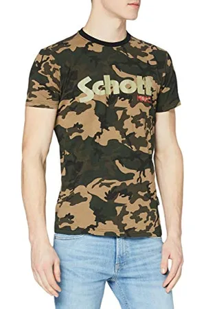 Schott NYC Tslogo, T-Shirt Uomo, (Camo Kaki), S