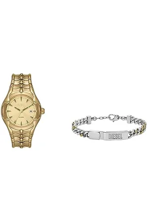 Diesel Orologio e bracciale a catena Green - data a tre lancette, orologio dorato e bracciale in acciaio inossidabile bicolore