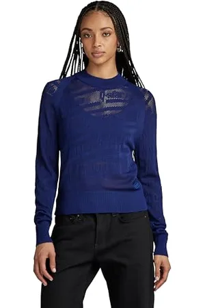 G-Star Donna Pointelle Text Knitted Sweater, (ballpen blue D23924-B754-1822), M