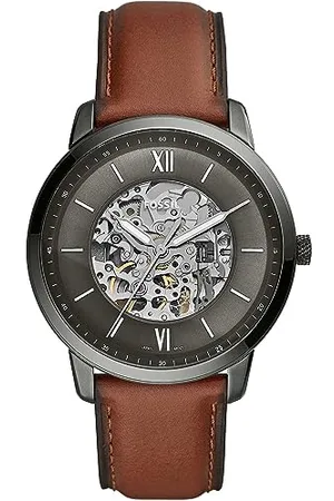 Fossil Orologio Neutra Auto da uomo, movimento meccanico automatico, cassa in acciaio inossidabile fumé da 44 mm e cinturino in pelle, ME3161