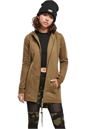 Urban classics Felpa Lunga con Cappuccio da Donna, Cardigan Lungo con Zip a Coulisse, Felpa da Donna a Maniche Lunghe con Tasche, Maglione con Cappuccio, Colore summerolive, taglia M