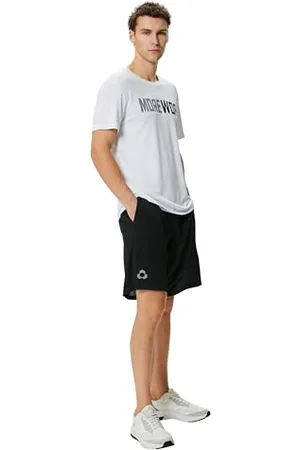 Koton Elastic Waist Slogan Printed Pocket Sport Shorts Pantaloncini, (999), M Uomo