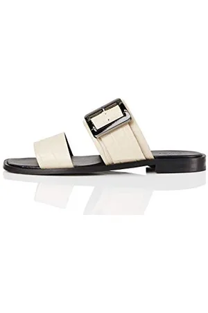 FIND FIND Two Part Buckle Leather - Sandali a Punta Aperta Donna, Avorio (Bone), 41 EU