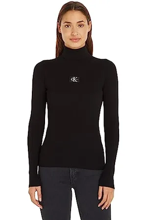 Calvin Klein Jeans Pullover Donna Badge Collo Alto, (Ck Black), XL