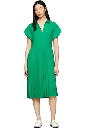 Tommy Hilfiger Abito a Polo Donna Pleated Midi Dress Lunghezza al Ginocchio, (Olympic Green), 42