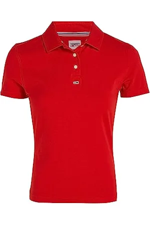 Tommy Hilfiger Maglietta Polo Donna Maniche Corte Essential Slim Fit, (Deep Crimson), L
