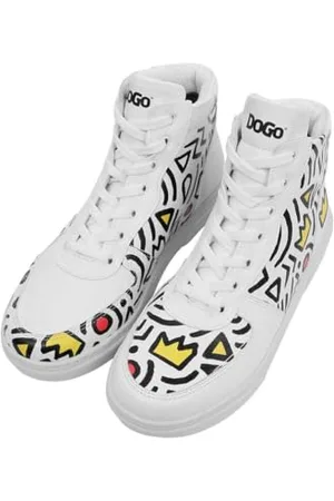 Dogo Women Vegan Leather White High Top Sneakers - Abstract Outline White Design